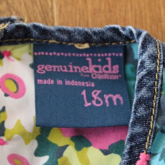Vintage OshKosh Genuine Kids Denim Floral Short Sleeve Dress 18 month - Picture 4 of 5